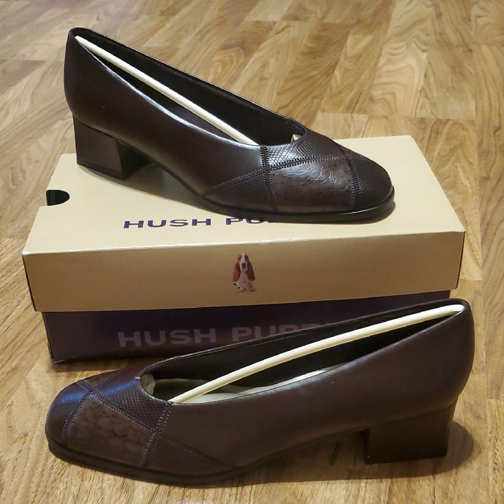 Hush Puppies Soft Flex Laura III Dark Brown Multi Prt Heels Womens Size 9.5